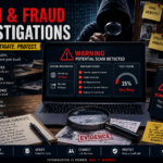 Scam and fraud investigation showing a suspicious website, red flags, digital evidence, and verification steps