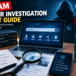 Illustration showing OSINT investigation process for tracing online scams