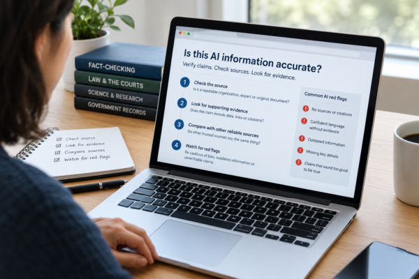 AI information accuracy checklist showing source verification and evidence checks