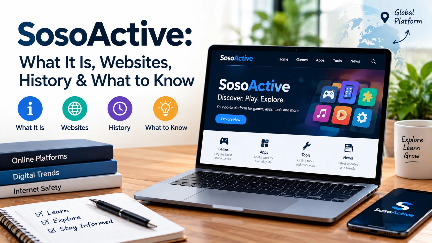 SosoActive website overview showing its platforms, history, and key information