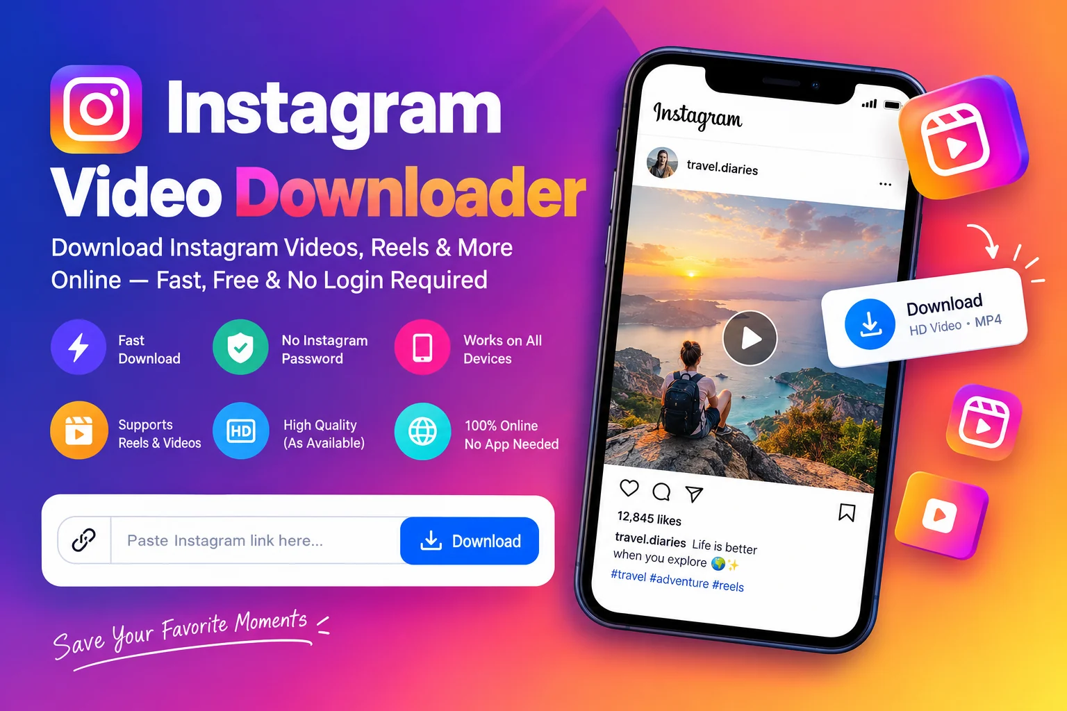 Instagram video downloader for saving public Instagram videos and Reels online